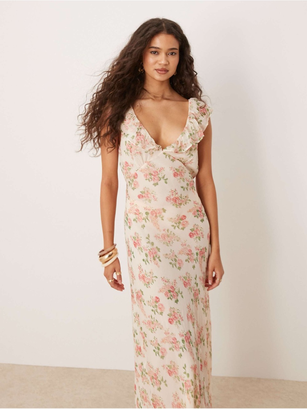 Mango V Neck Floral Maxi Dress